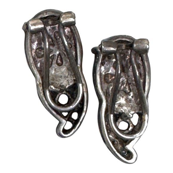 Marahlago Sterling Silver Larimar Gemstone Earrings CZ Accents Oval Shape Omega - Picture 4 of 6